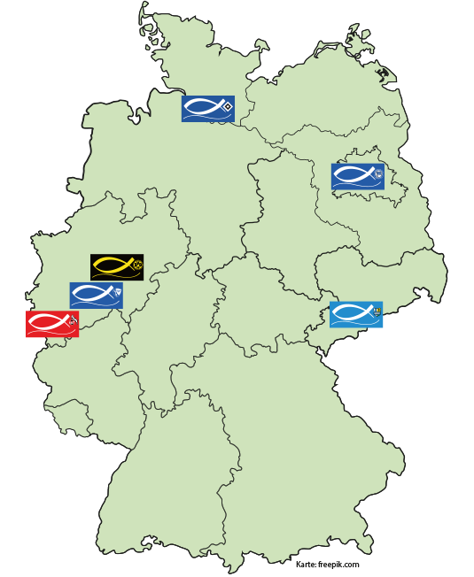 Deutschland Karte mit den Vereinen der Totalen Offensive